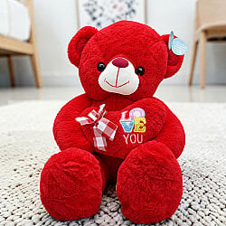 Love You Kalpli Peluş Ayı Kırmızı 75 cm - 1