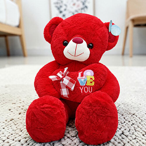 Love You Kalpli Peluş Ayı Kırmızı 75 cm - Toptanalim