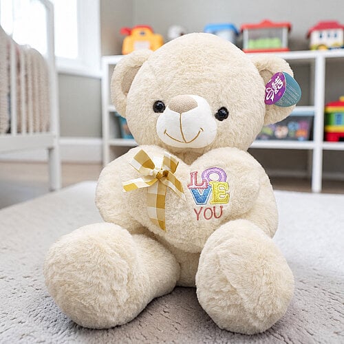 Love You Kalpli Peluş Ayı Krem 60 cm - Toptanalim
