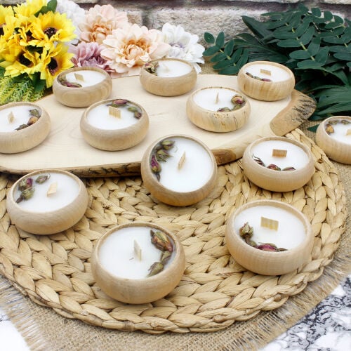 Lüks Ahşap Güllü Mum 12'li Paket - 1
