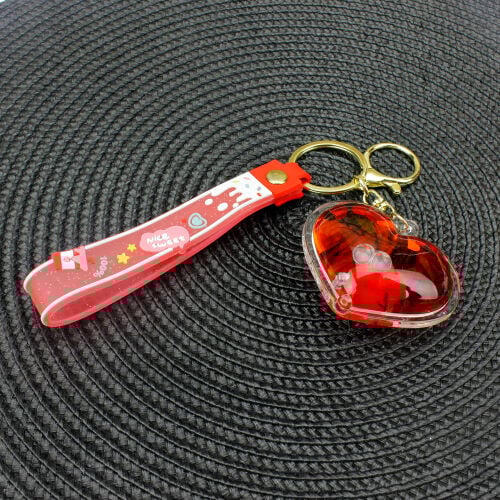 Lüx Love Kalp Tasarım Silikon Bileklikli Sulu Anahtarlık 12'li Paket Kırmızı - 3