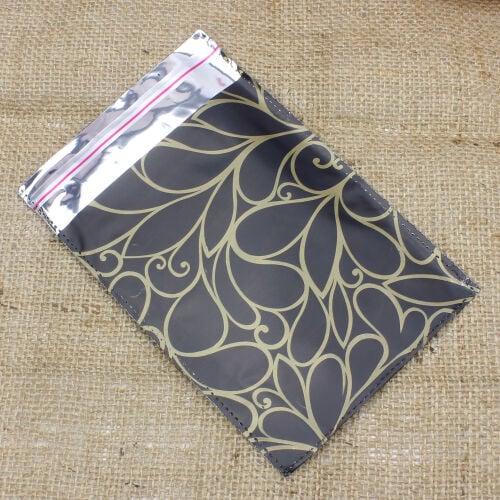 Lüx Metalize Bantlı Poşet Desenli Siyah 50'li Paket 12X17CM - 1