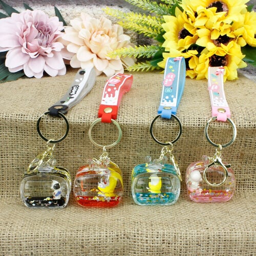 Lüx TV Tasarım Silikon Bileklikli Sulu Anahtarlık 12'li Paket - Kare Dekor (1)