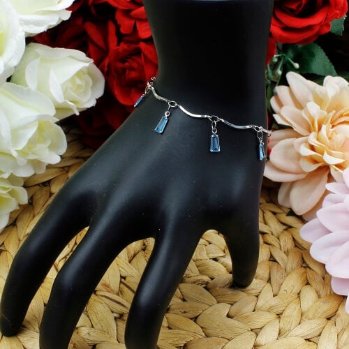 Mavi Dikdörtgen Taş Detaylı Zirkon Bileklik - Toptanalim