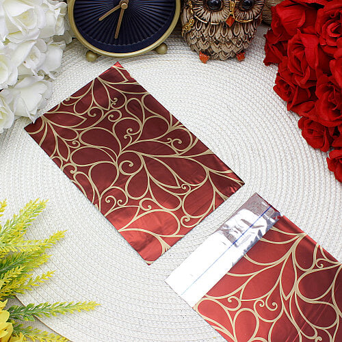  Metalize Bantlı Desenli Poşet Bordo 50’li Paket 11x12 cm - Toptanalim