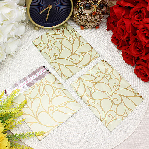 Metalize Bantlı Desenli Poşet Krem 50’li Paket 11x12 cm - Toptanalim