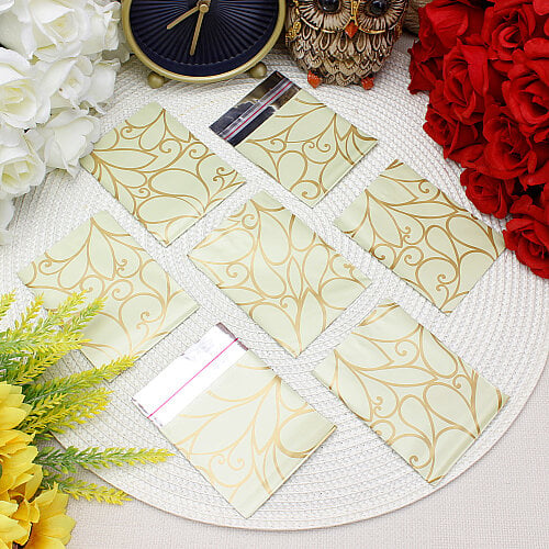 Metalize Bantlı Desenli Poşet Krem 50’li Paket 7x9 cm - Toptanalim
