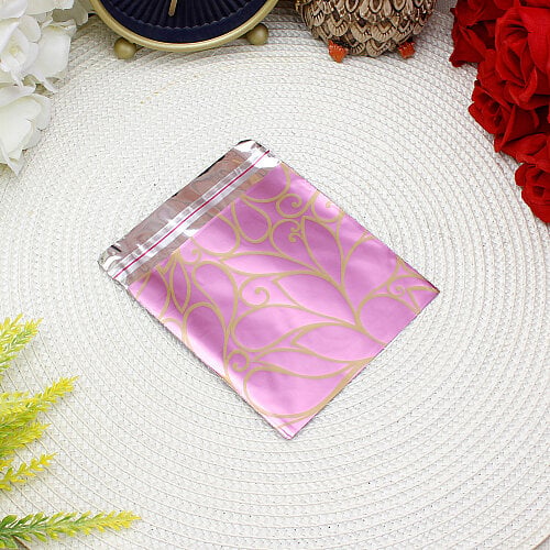 Metalize Bantlı Desenli Poşet Pembe 50’li Paket 11x12 cm - Toptanalim (1)