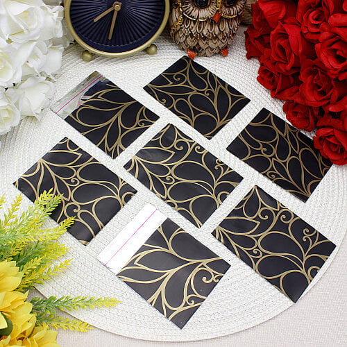 Metalize Bantlı Desenli Poşet Siyah 50’li Paket 7x9 cm - Toptanalim