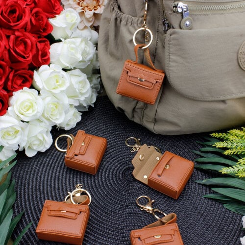 Mini Çanta Figürlü Çanta Charm Aksesuar Kahverengi - Kare Dekor