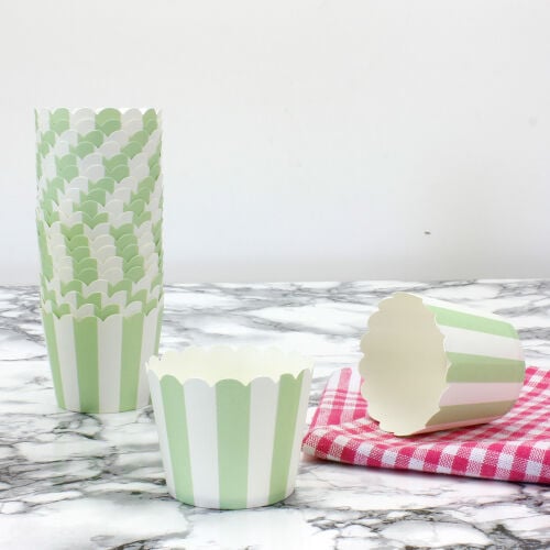 Muffin Kek Kalıbı 25'li Paket Yeşil Beyaz Çizgili - Kare Dekor