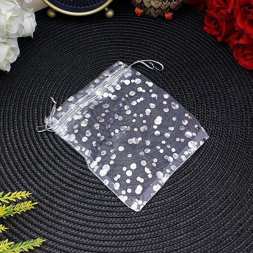  Organze Puantiyeli Tül Kese Gümüş 12x15 cm (100’lü Paket) - Toptanalim
