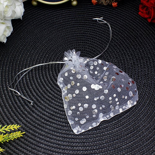  Organze Puantiyeli Tül Kese Gümüş 12x15 cm (100’lü Paket) - Toptanalim (1)