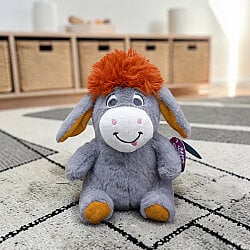  Oturan Sempatik Peluş Eşek Gri Turuncu 27 cm - 1