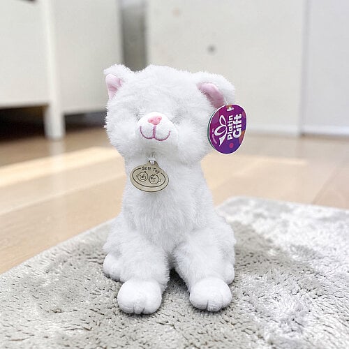 Oturan Sevimli Peluş Tekir Kedi Beyaz 27 cm - Toptanalim
