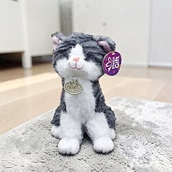  Oturan Sevimli Peluş Tekir Kedi Gri 27 cm - 1