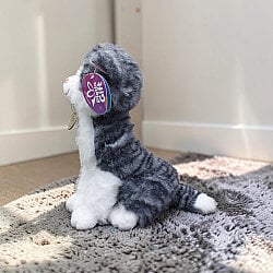  Oturan Sevimli Peluş Tekir Kedi Gri 27 cm - 2