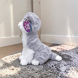 Oturan Sevimli Peluş Tekir Kedi Gümüş Gri 27 cm - 2