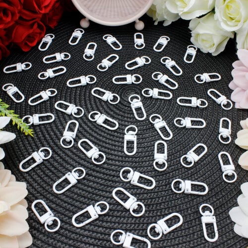 Oval Halkalı Metal Anahtarlık Klipsi Beyaz - Kare Dekor