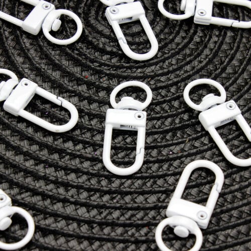 Oval Halkalı Metal Anahtarlık Klipsi Beyaz - Kare Dekor (1)