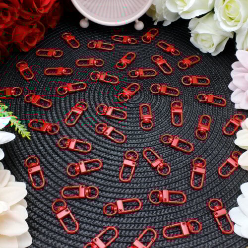 Oval Halkalı Metal Anahtarlık Klipsi Kırmızı - Kare Dekor