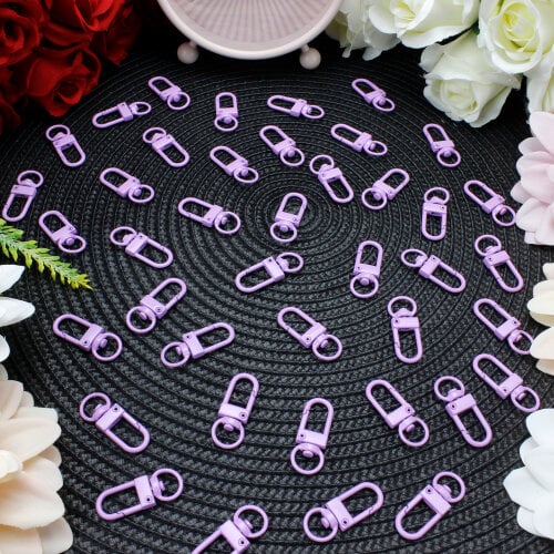 Oval Halkalı Metal Anahtarlık Klipsi Lila - Kare Dekor