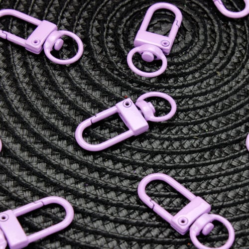 Oval Halkalı Metal Anahtarlık Klipsi Lila - Kare Dekor (1)