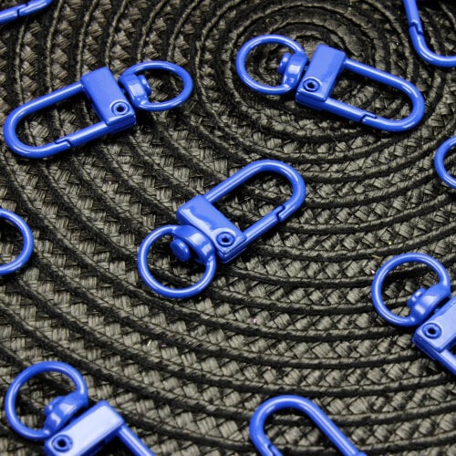 Oval Halkalı Metal Anahtarlık Klipsi Mavi - Kare Dekor (1)