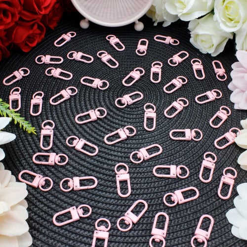 Oval Halkalı Metal Anahtarlık Klipsi Pembe - Kare Dekor