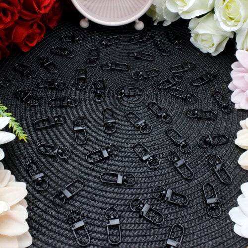 Oval Halkalı Metal Anahtarlık Klipsi Siyah - Kare Dekor