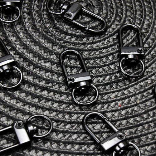 Oval Halkalı Metal Anahtarlık Klipsi Siyah - Kare Dekor (1)