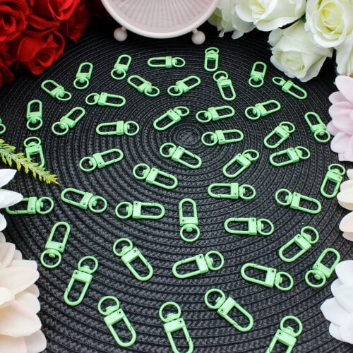 Oval Halkalı Metal Anahtarlık Klipsi Yeşil - Kare Dekor