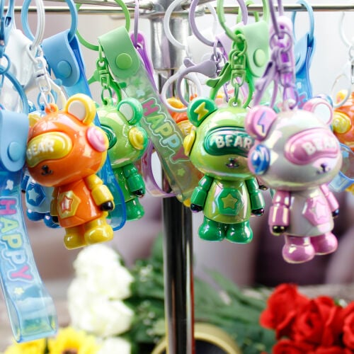 Parlak Bear Silikon Bileklikli Anahtarlık 12'li Paket - Kare Dekor