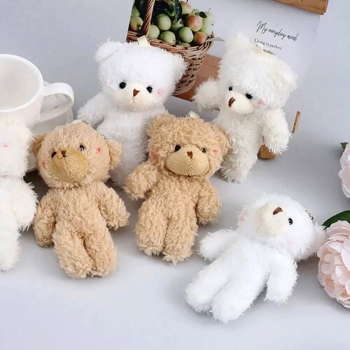 Tüylü Alyanak Peluş Ayıcık Anahtarlık 12'Li Paket Kahverengi - 2