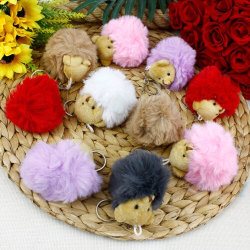Peluş Ayıcıklı Renkli Ponpon Anahtarlık 12’li Paket - Toptanalim (1)