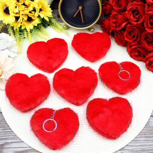 Peluş Kalp Anahtarlık Kırmızı 12'li Paket - 1
