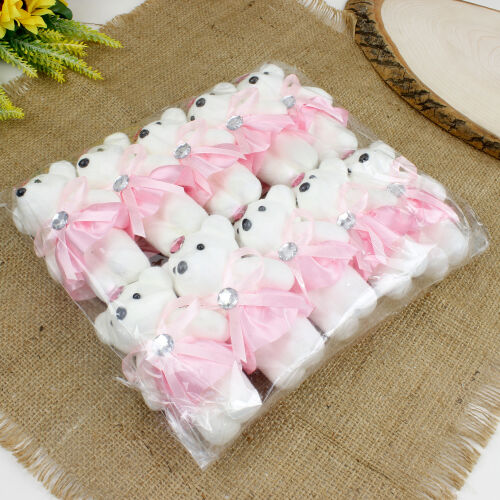 Pembe Elbiseli Gelin Strafor Buket Ayıcık 12CM 10'lu paket - 2