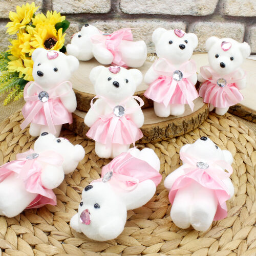 Pembe Elbiseli Gelin Strafor Buket Ayıcık 12CM 10'lu paket - 1