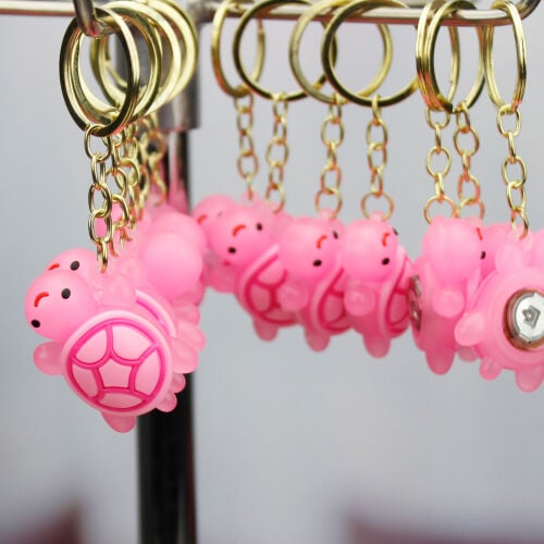 Pembe Kaplumbağa Işıklı Silikon Anahtarlık 12'li Paket - 1