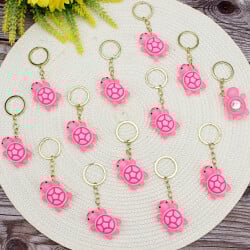 Pembe Kaplumbağa Işıklı Silikon Anahtarlık 12'li Paket - 2