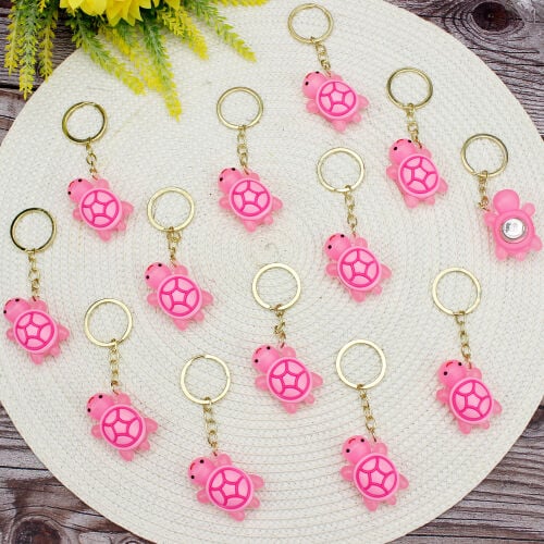 Pembe Kaplumbağa Işıklı Silikon Anahtarlık 12'li Paket - 2