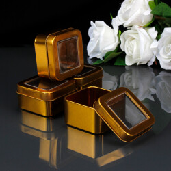 Pencereli Kare Teneke Kutu Gold 12'li Paket - 1