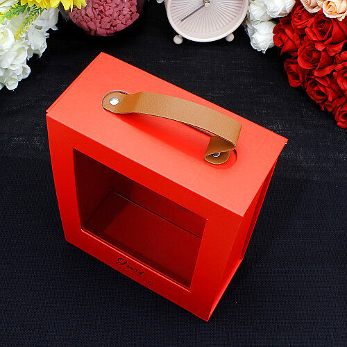 Pencereli Saplı Çiçek Taşıma Kutusu 18x23x8,5 cm Kırmızı - Toptanalim (1)