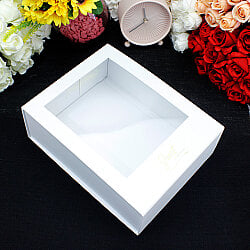 Pencereli Saplı Çiçek Taşıma Kutusu 21x27x9 cm Beyaz - 3