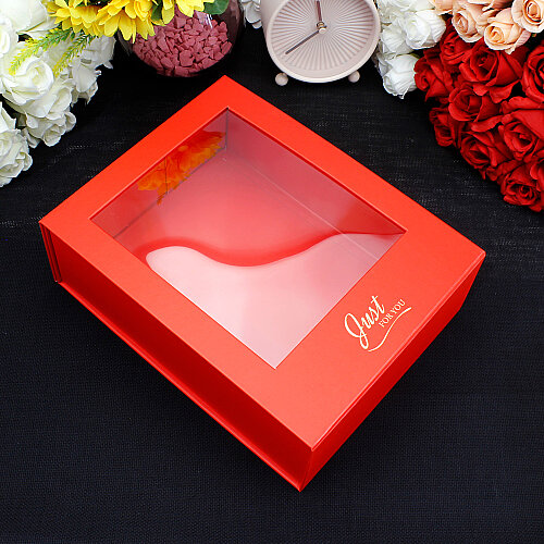 Pencereli Saplı Çiçek Taşıma Kutusu 21x27x9 cm Kırmızı - 3