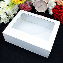 Pencereli Saplı Çiçek Taşıma Kutusu 30x24x9,5 cm Beyaz - 3