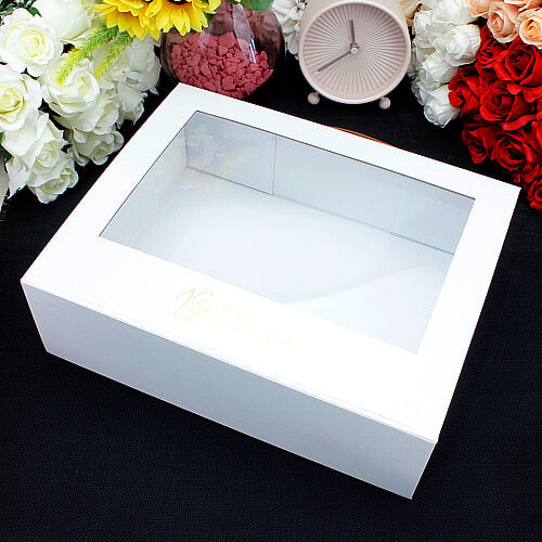 Pencereli Saplı Çiçek Taşıma Kutusu 30x24x9,5 cm Beyaz - 3