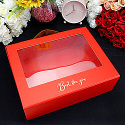 Pencereli Saplı Çiçek Taşıma Kutusu 30x24x9,5 cm Kırmızı - 3