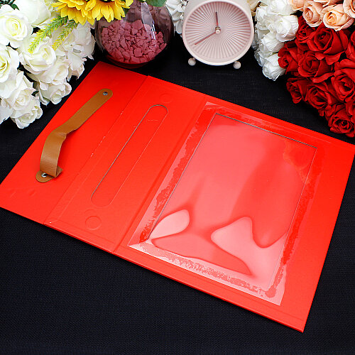 Pencereli Saplı Çiçek Taşıma Kutusu 30x24x9,5 cm Kırmızı - 4