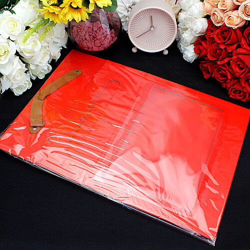 Pencereli Saplı Çiçek Taşıma Kutusu 30x24x9,5 cm Kırmızı - 5